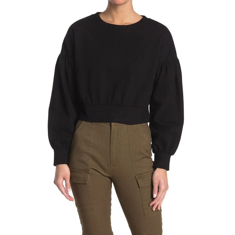 New Abound Black Sweatshirt Crewneck Pullover Long Puff Sleeve Sz S Women's